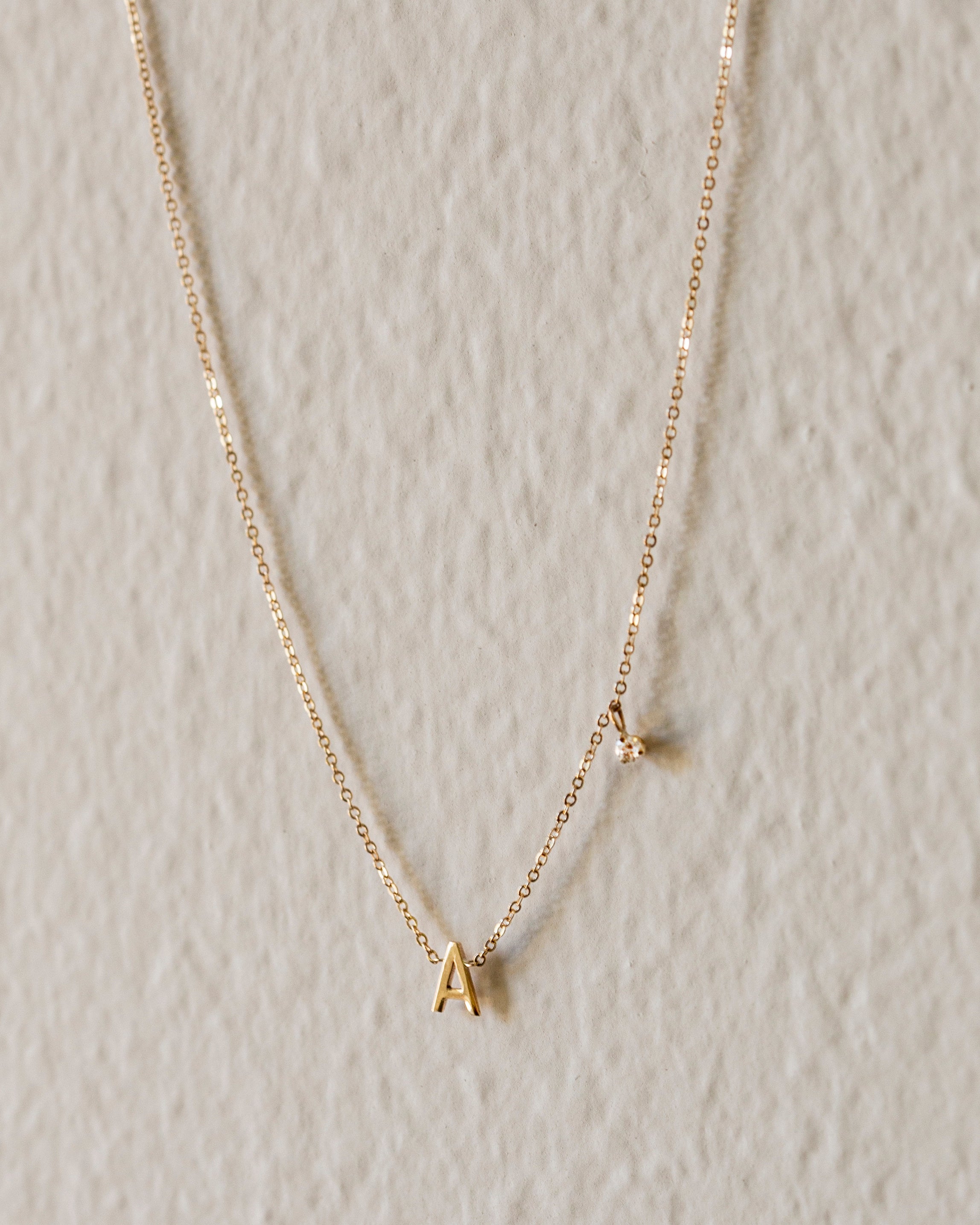 Solid Gold Small Initial Letter Charm Necklace | Lily & Roo | Wolf & Badger